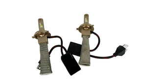 Two car headlight bulbs with connectors on a white background
