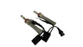 Two automotive light bulbs with wiring on a white background