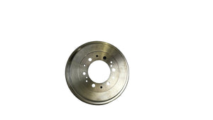 Metallic brake drum on a white background
