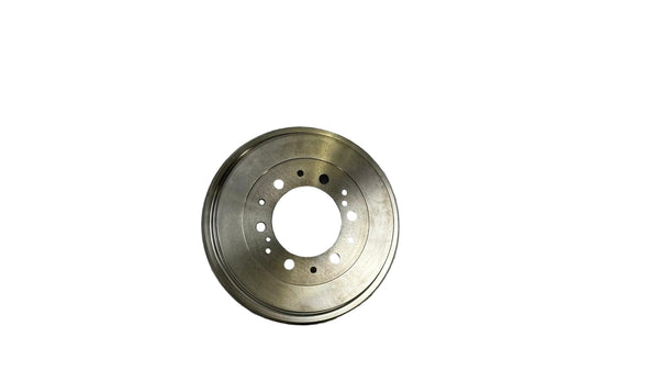 Metallic brake drum on a white background