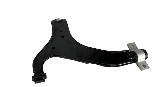 Black metal control arm on a white background