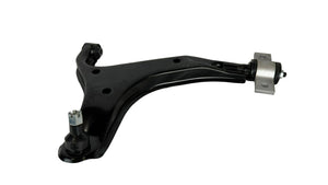Black metal suspension control arm on a white background
