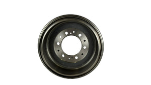Metallic brake drum on a white background