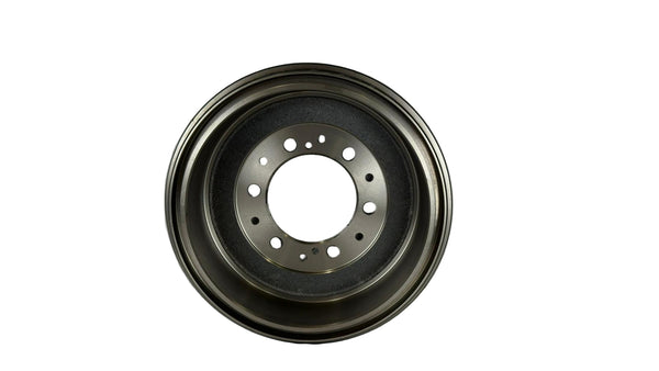 Metallic brake drum on a white background